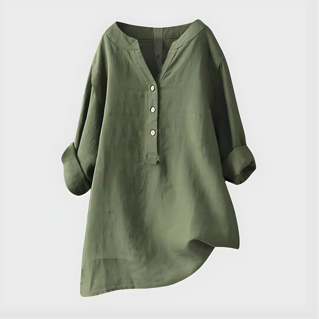Veronique Elegant Cotton-V-Neck Blouse
