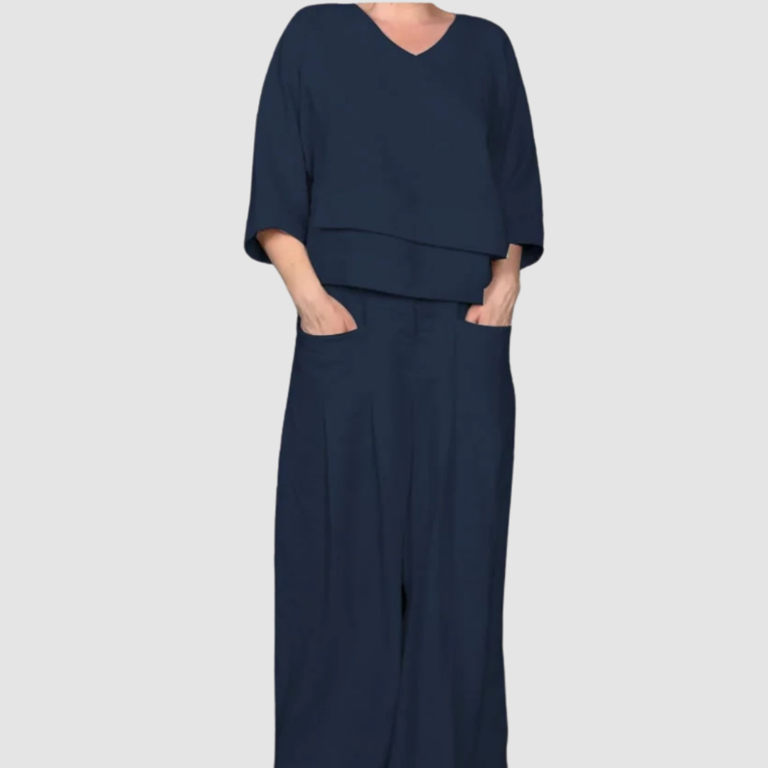Conjunto Vina Relaxed de 2 piezas | Top asimétrico y pantalones de pierna ancha