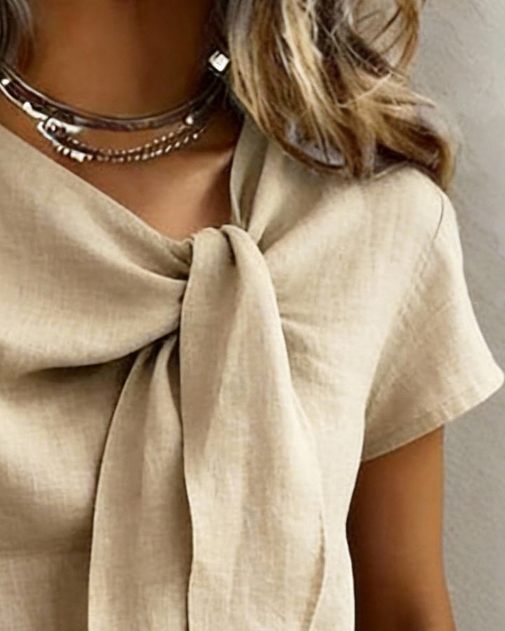 Blend V-Neck Short Sleeve Casual Blouse