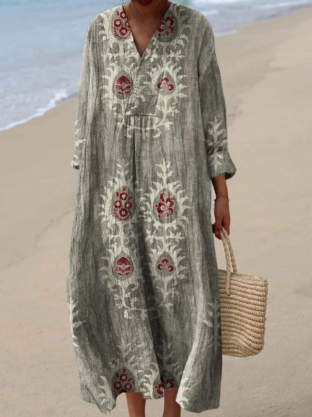 Vestido de Mujer con Estampado Artístico Vintage Étnico de Flores