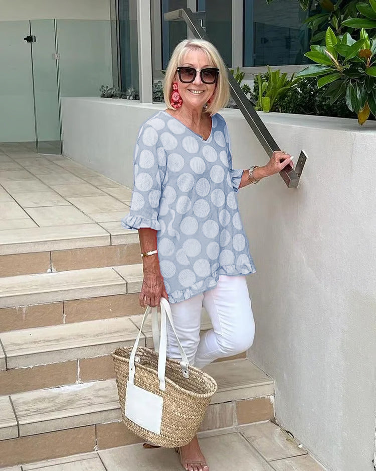 Denise | Blusa relajada con cuello en V y lunares