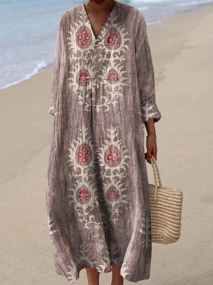Vestido de Mujer con Estampado Artístico Vintage Étnico de Flores