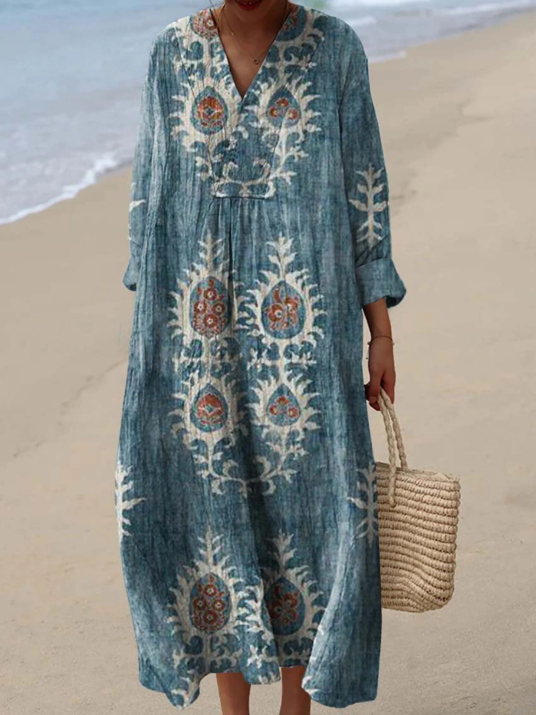 Vestido de Mujer con Estampado Artístico Vintage Étnico de Flores