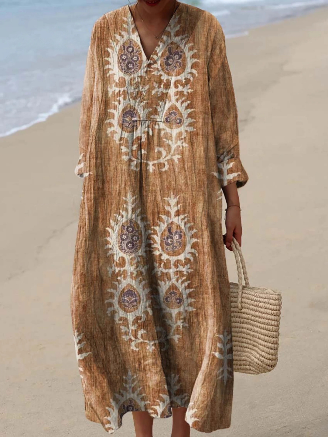 Vestido de Mujer con Estampado Artístico Vintage Étnico de Flores