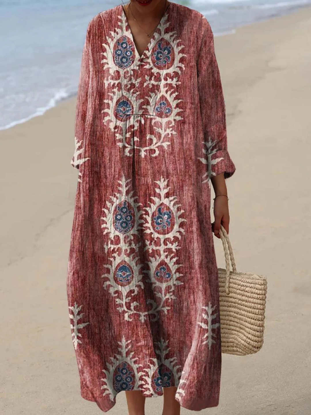 Vestido de Mujer con Estampado Artístico Vintage Étnico de Flores