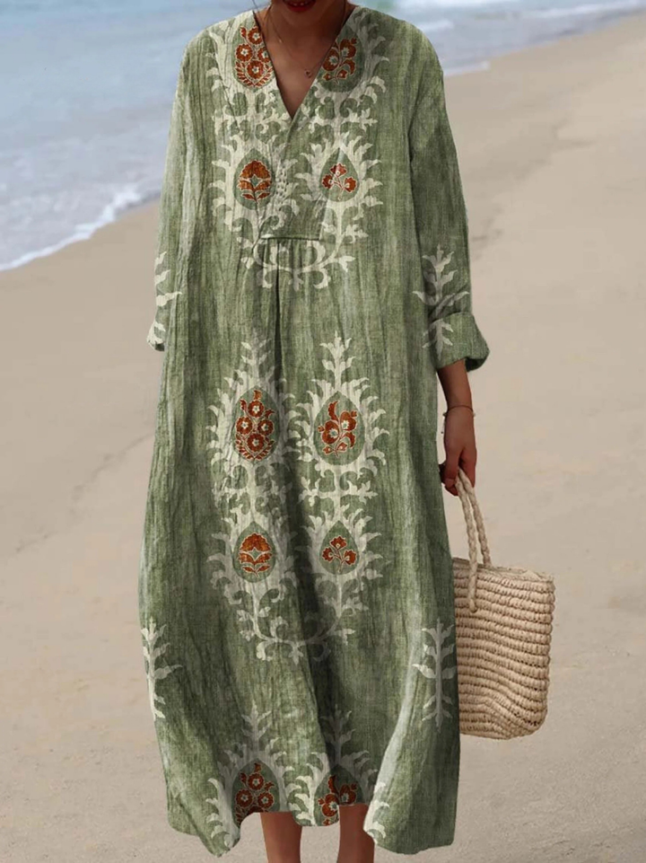 Vestido de Mujer con Estampado Artístico Vintage Étnico de Flores