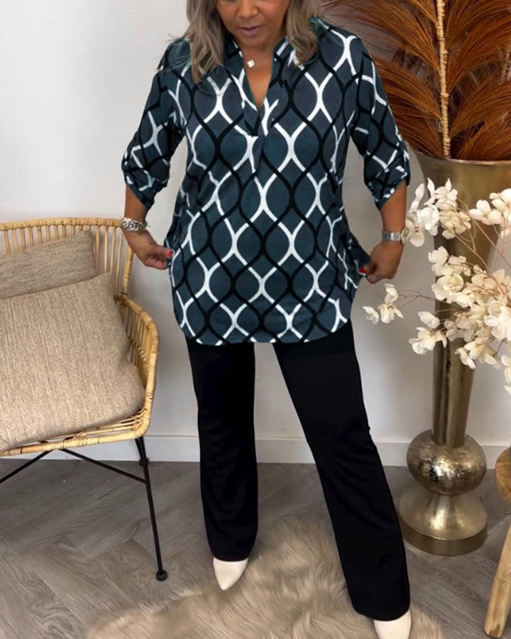Janny | Casual Blouse with Long Sleeves and Elegant Pattern