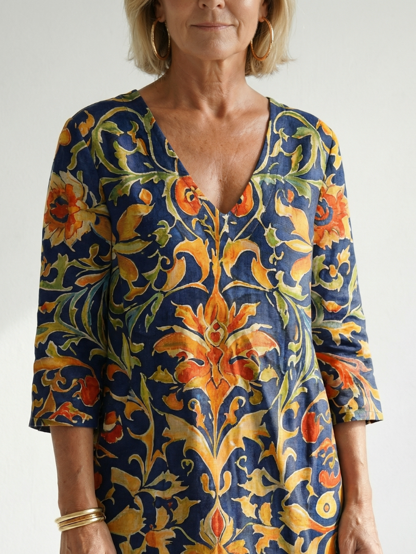 Elise | Vestido midi floral limpio y ornamentado