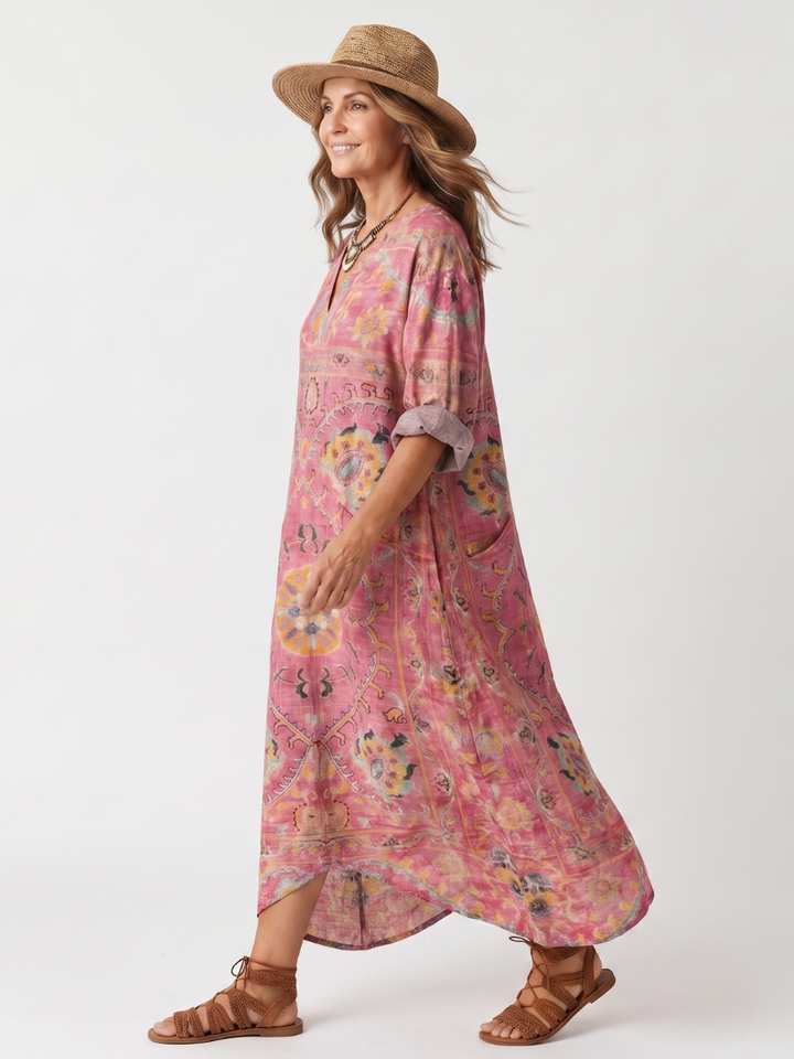 Tilda | Vestido midi con estampado abstracto y bolsillo relajado