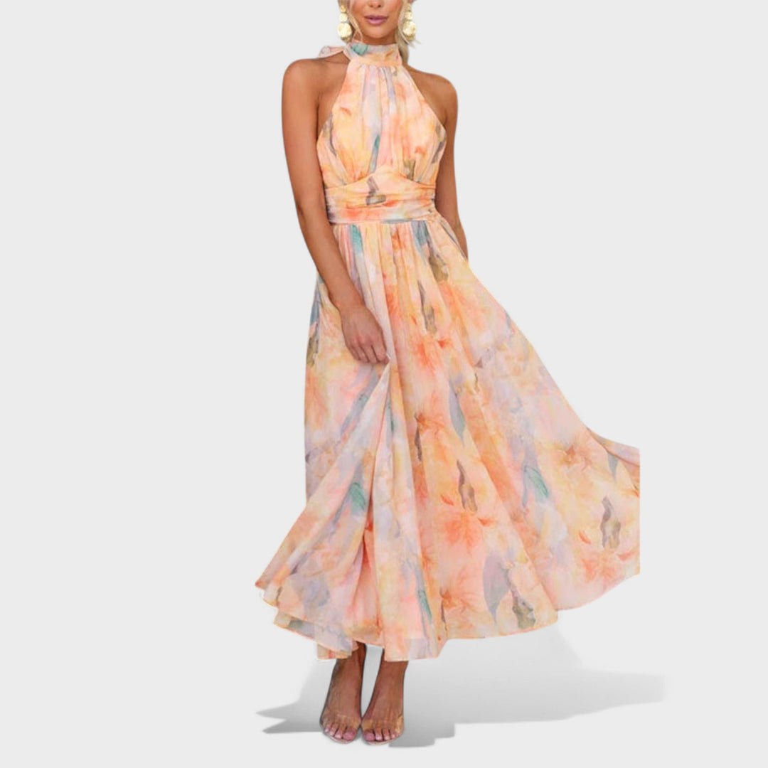 Miva | Vestido Longo Halter Abstrato
