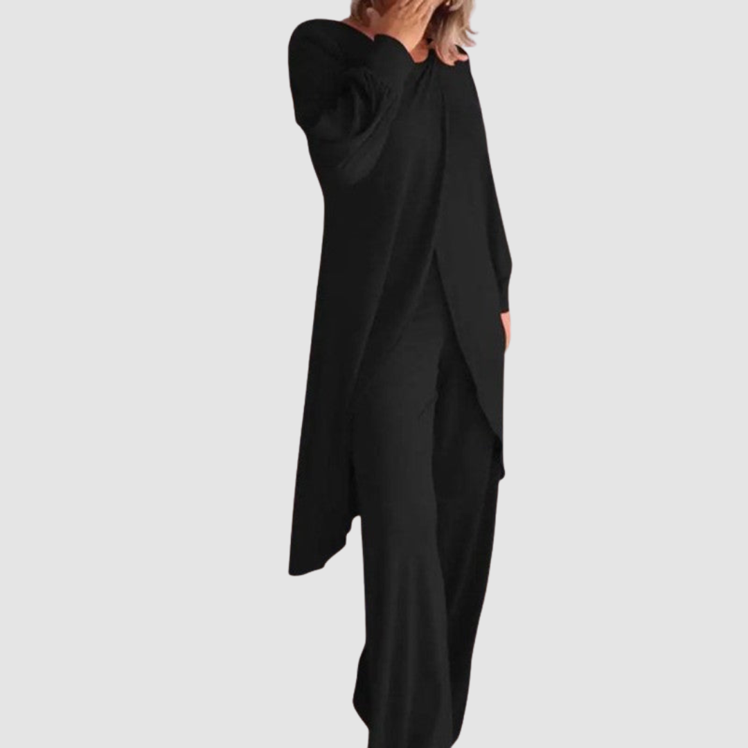Conjunto elegante Laine de 2 piezas | Top largo y pantalones cómodos