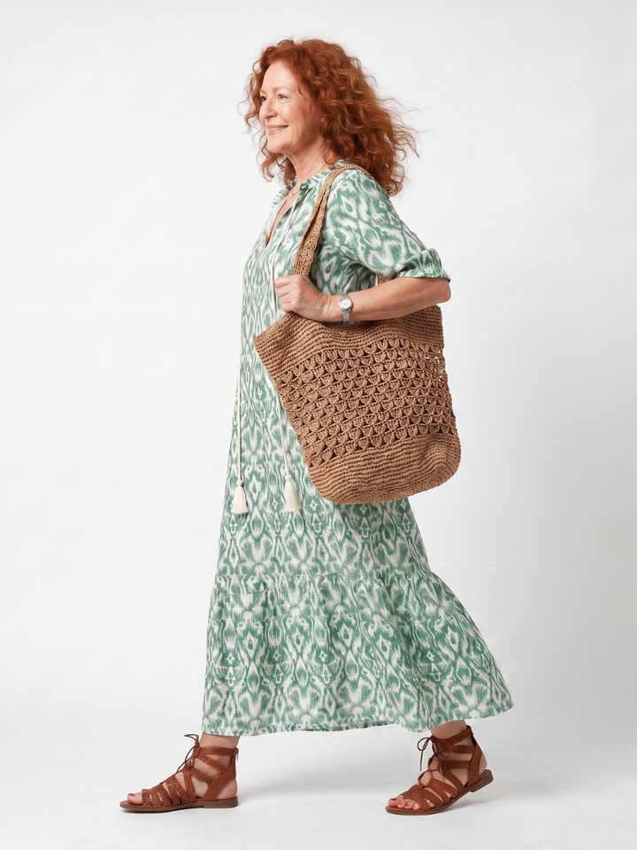 Ilara | Vestido Midi com Decote V e Tassel Estampado