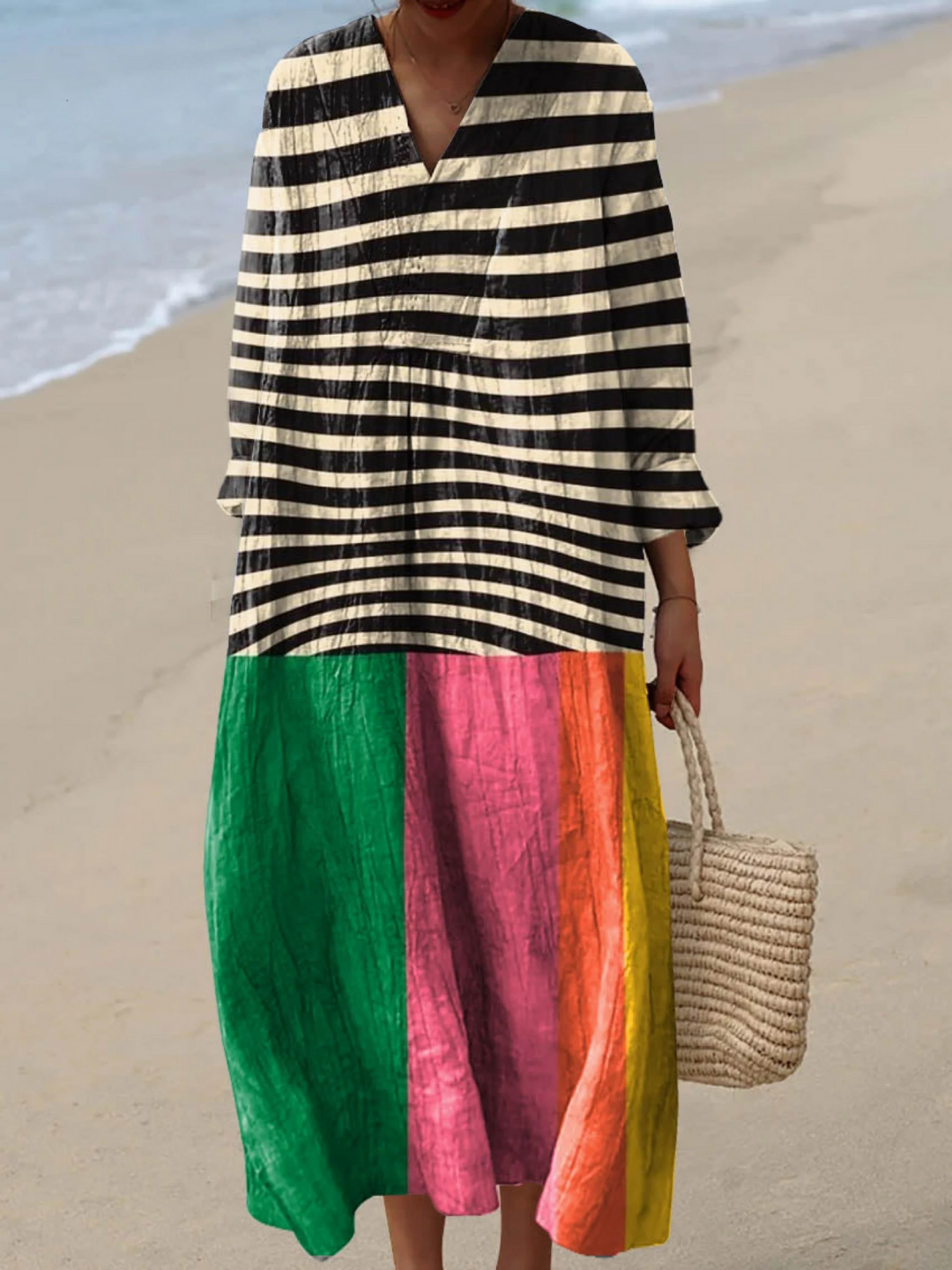 Vestido de Mujer con Estampado Artístico Vintage de Líneas Geométricas