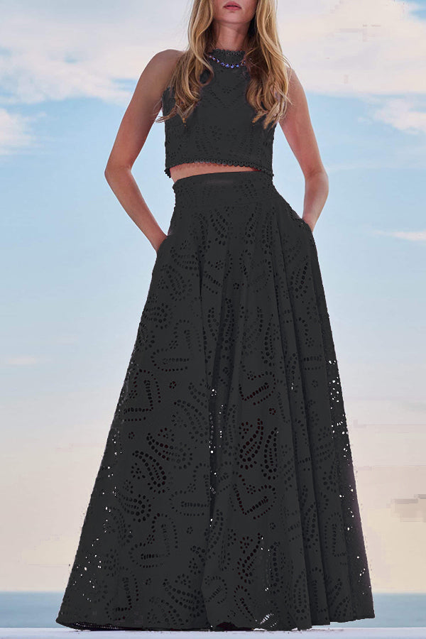 Larissa Embroidered Top & High-Waist Maxi Skirt Set | Elegant Two Piece Outfit
