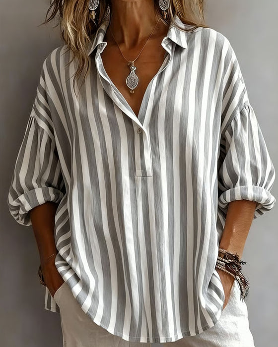 Nora | Blusa Holgada a Rayas con Cuello