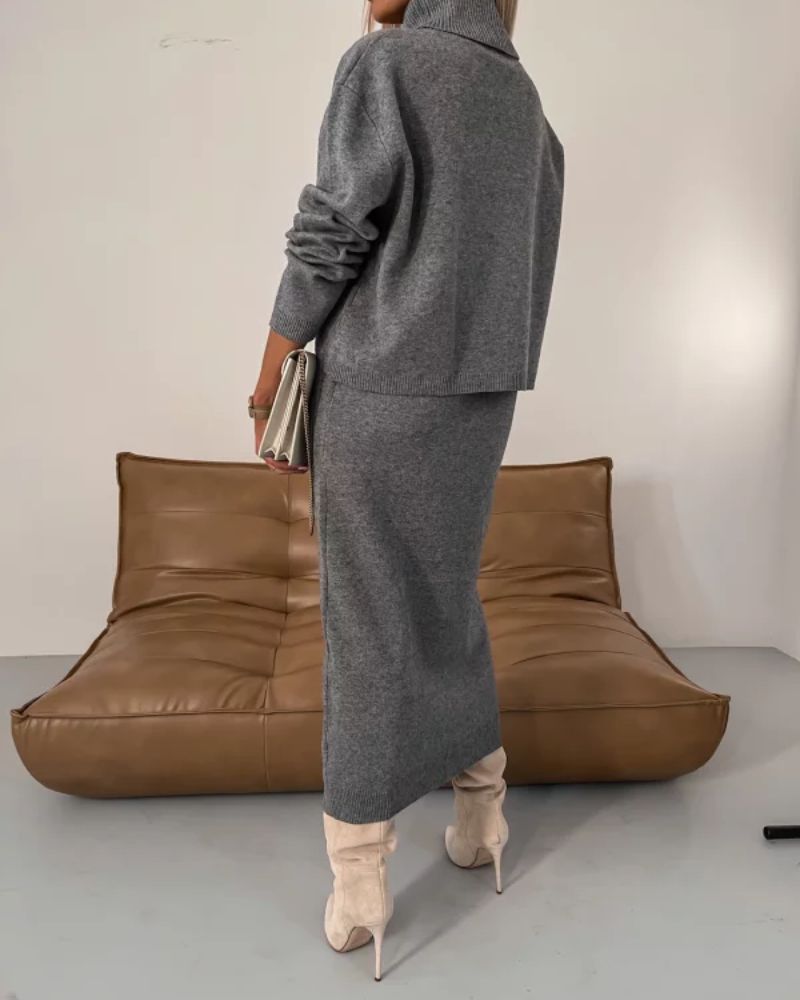 Conjunto Elegante de Tricô Darla | Vestido e Blusa de Tricô Coordenados
