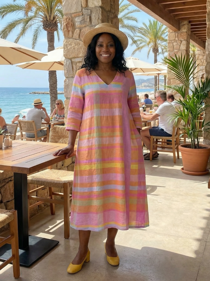 Tessa | Vestido midi con rayas y caída fácil