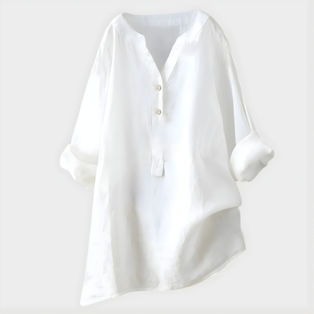 Veronique Elegant Cotton-V-Neck Blouse