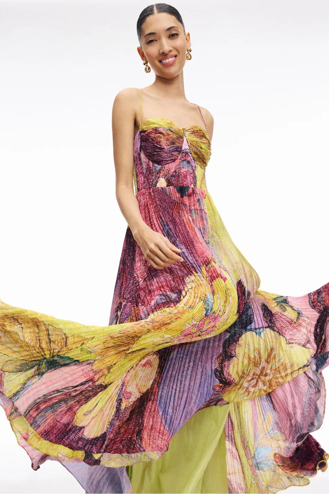 Kiara | Vestido Maxi con Estampado Ikat Multicolor