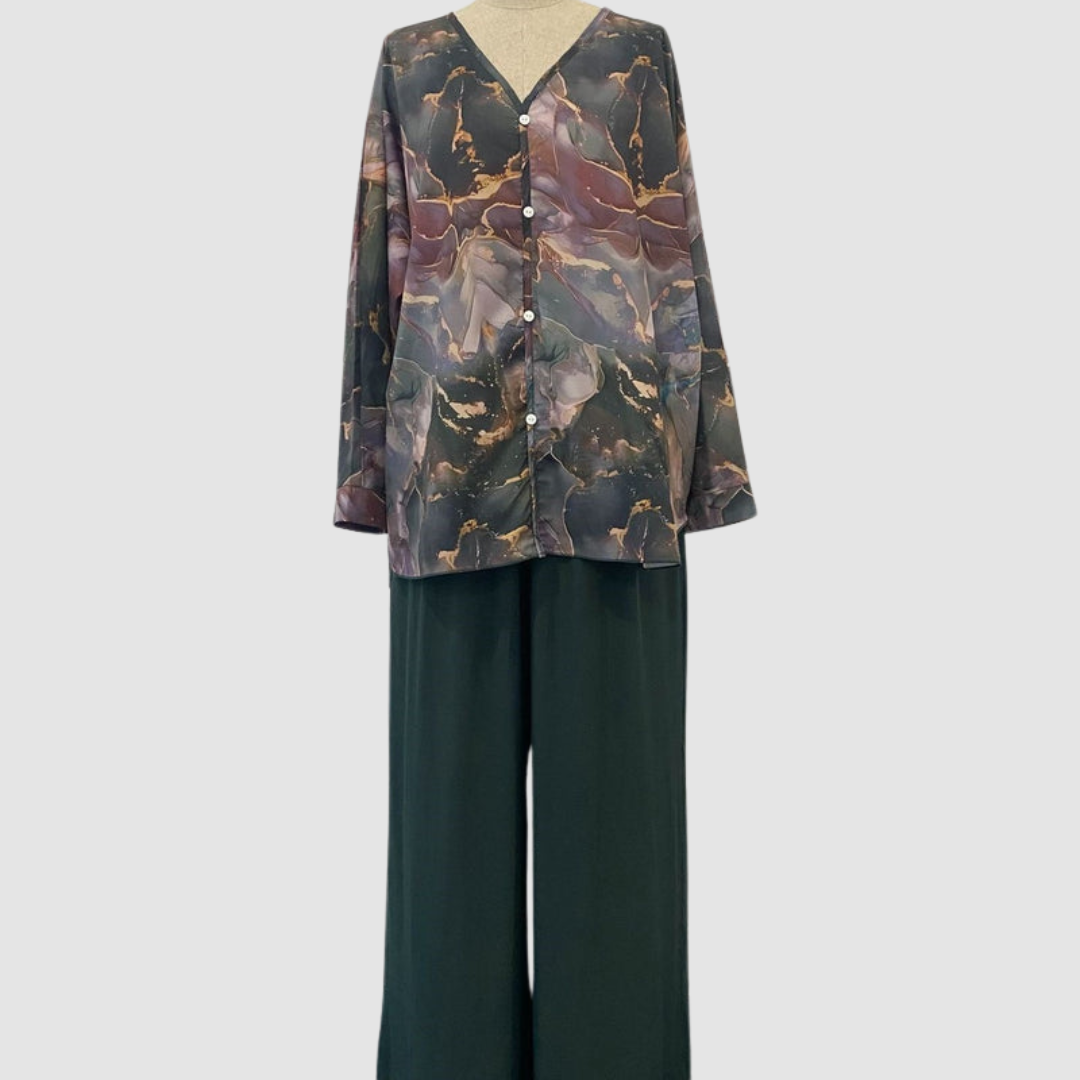 Aurora Elegant Printed Two-Piece Set | Floral Comfort Co-Ord