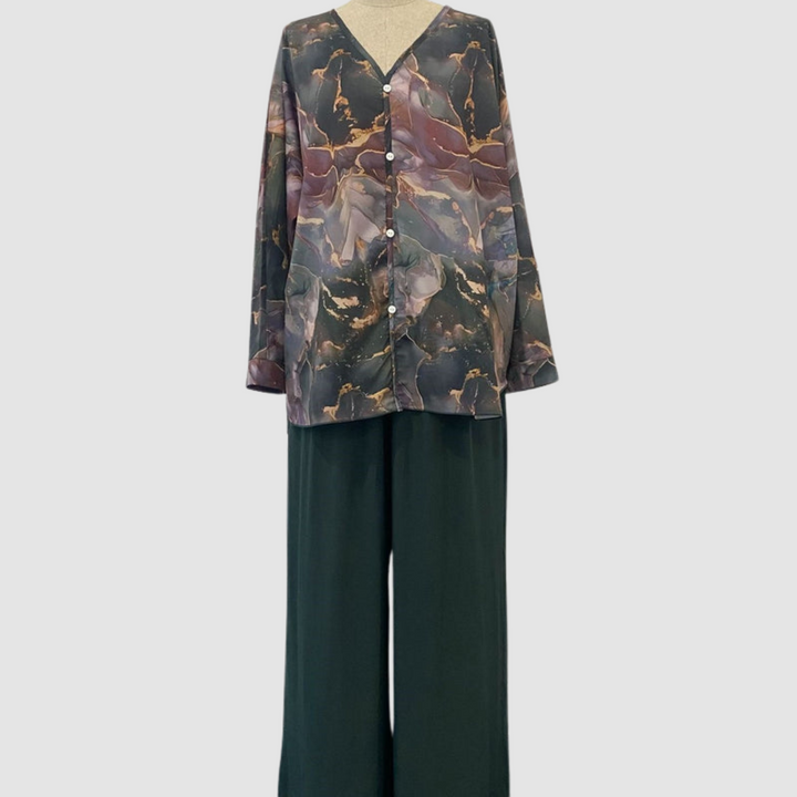 Aurora Elegant Printed Two-Piece Set | Floral Comfort Co-Ord