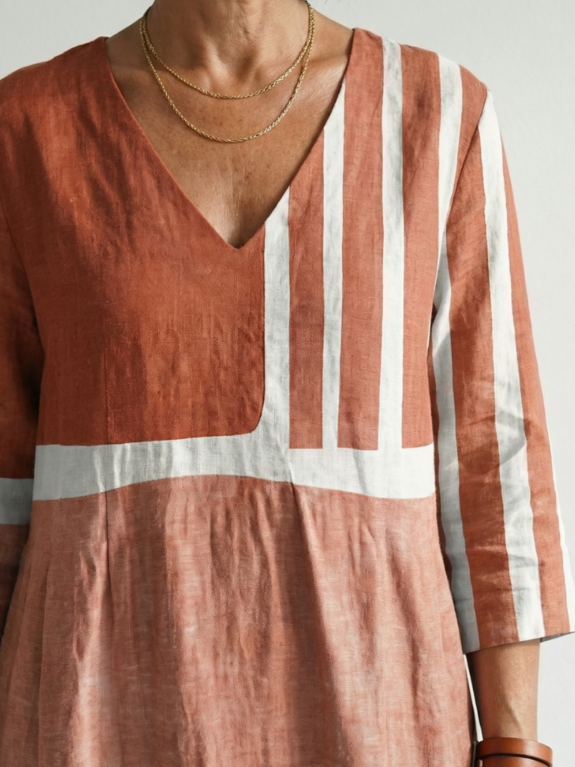 Remy | Vestido midi con rayas mixtas fáciles