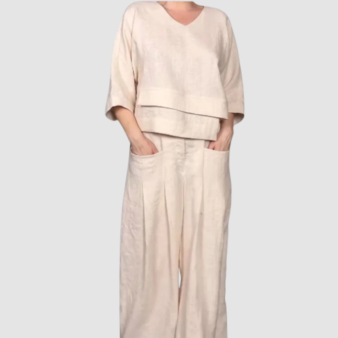 Conjunto Vina Relaxed de 2 piezas | Top asimétrico y pantalones de pierna ancha