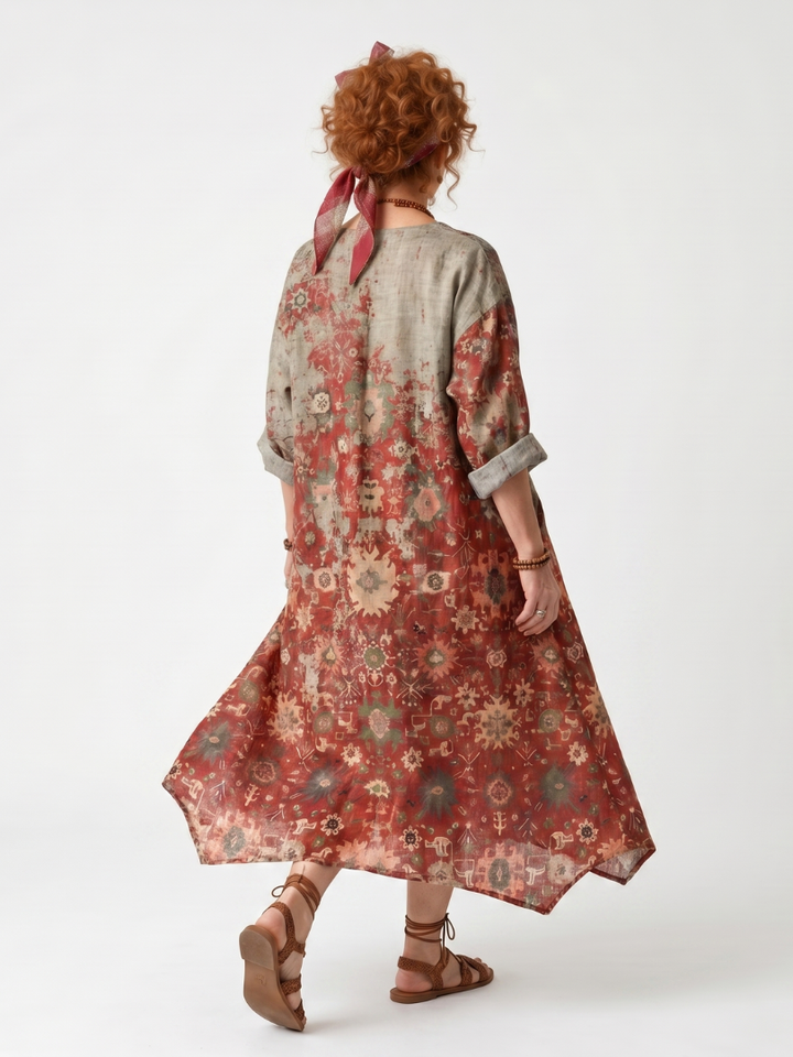 Saffron | Vestido midi con patrón mixto y bolsillo relajado