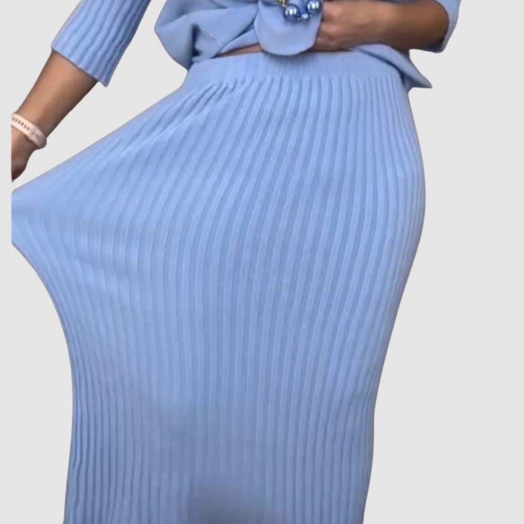 Conjunto elegante Delyssa de 2 piezas | Top holgado y falda midi acanalada