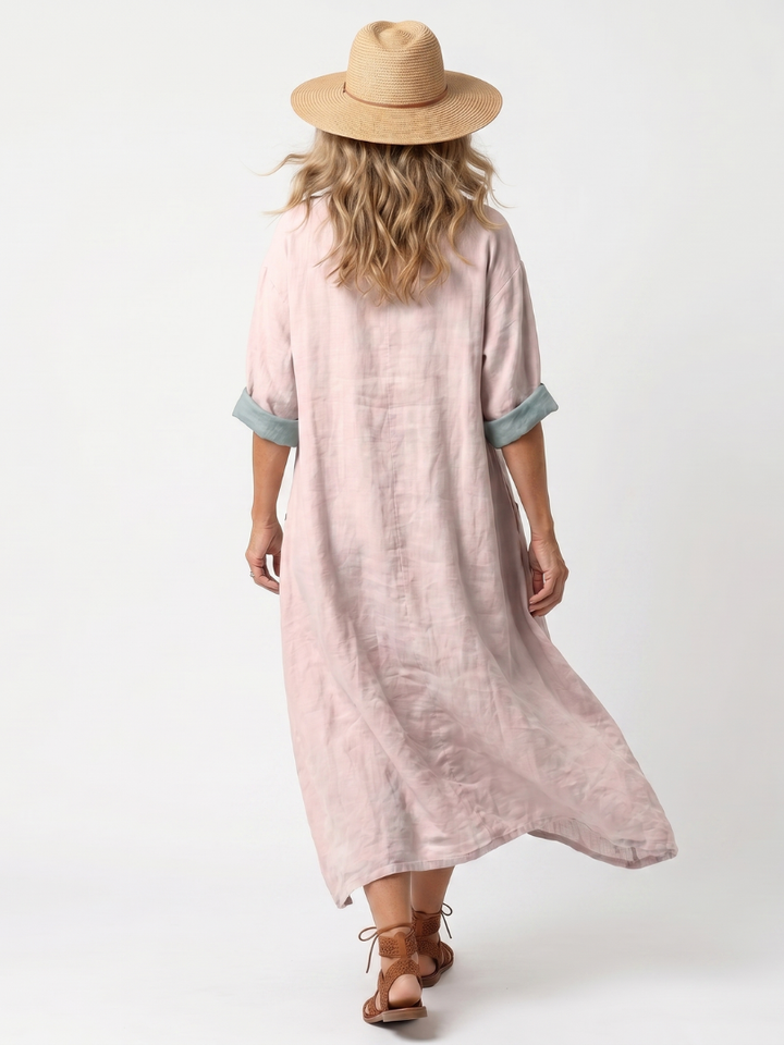 Kenza | Vestido midi con panel bordado, bolsillo relajado