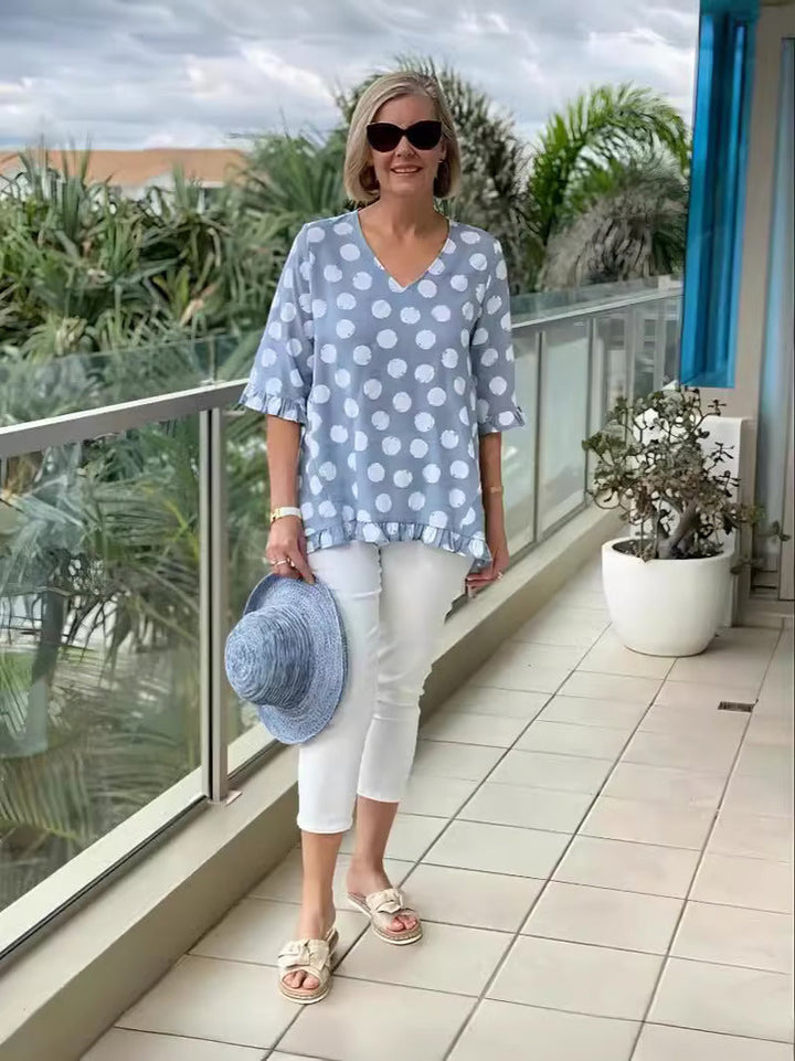 Denise | Blusa relajada con cuello en V y lunares