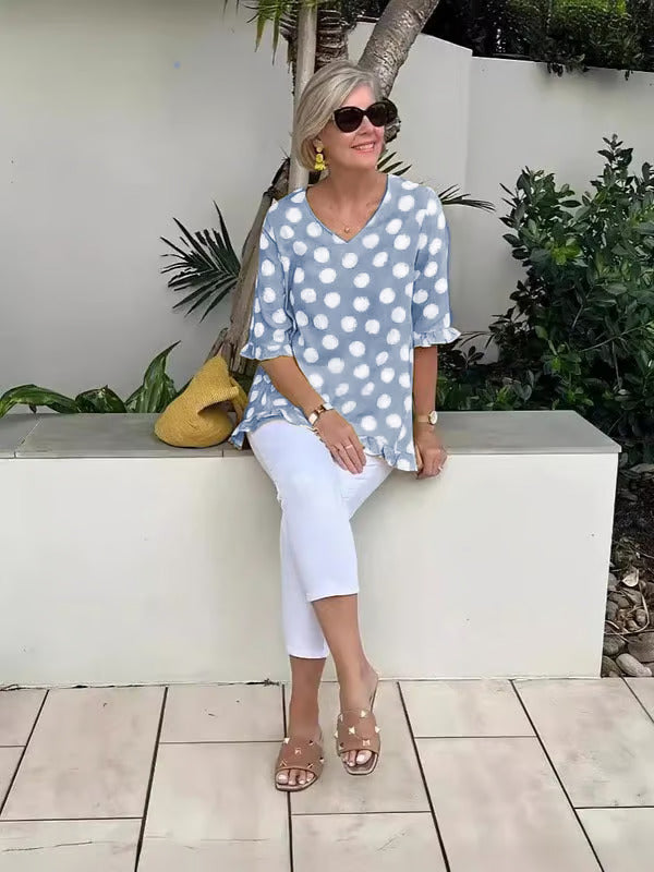Denise | Blusa relajada con cuello en V y lunares