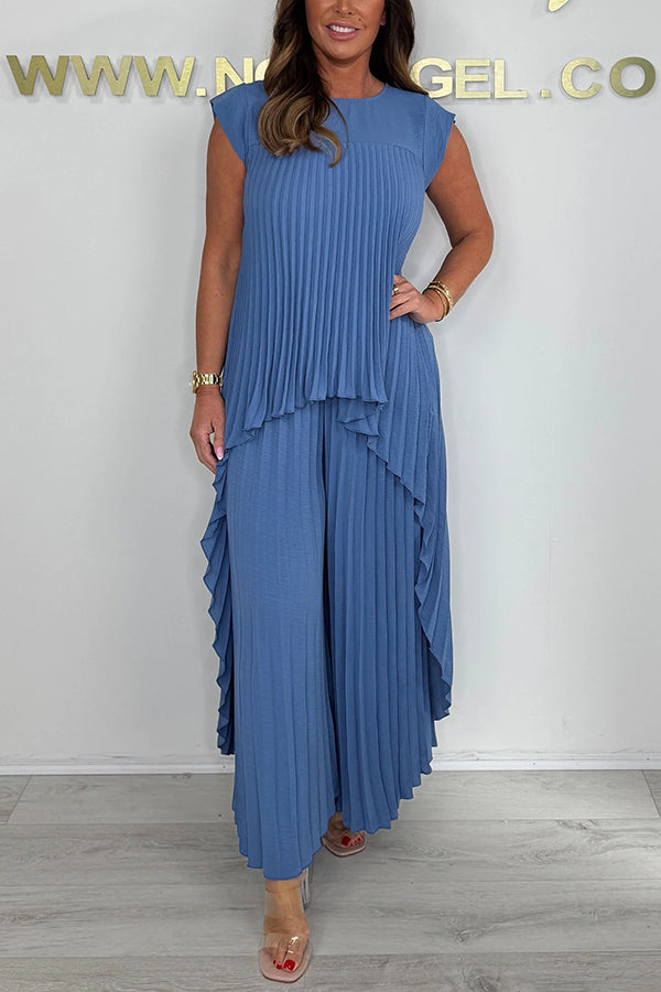 Conjunto de Top Midi Plisado Sherry y Pantalones de Pierna Ancha | Elegante Conjunto de Dos Piezas