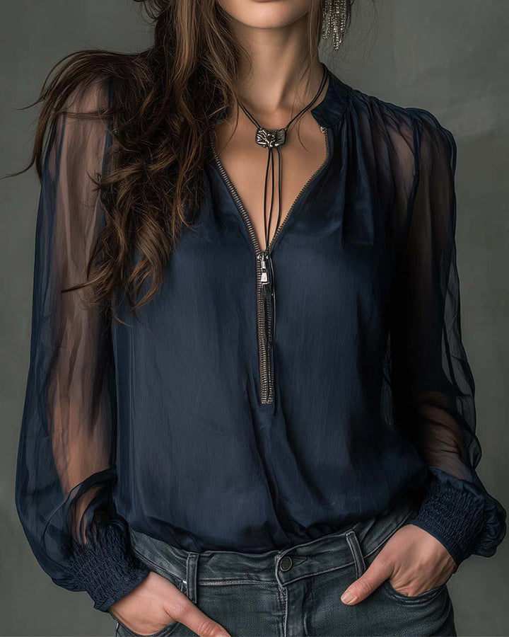 Helen | Blusa de Punto de Manga Larga con Media Cremallera
