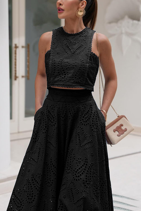 Larissa Embroidered Top & High-Waist Maxi Skirt Set | Elegant Two Piece Outfit