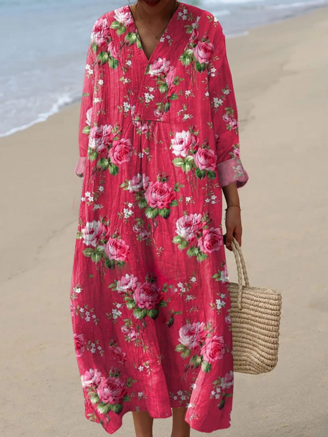 Vestido Casual de Mujer con Estampado Artístico Vintage de Flores