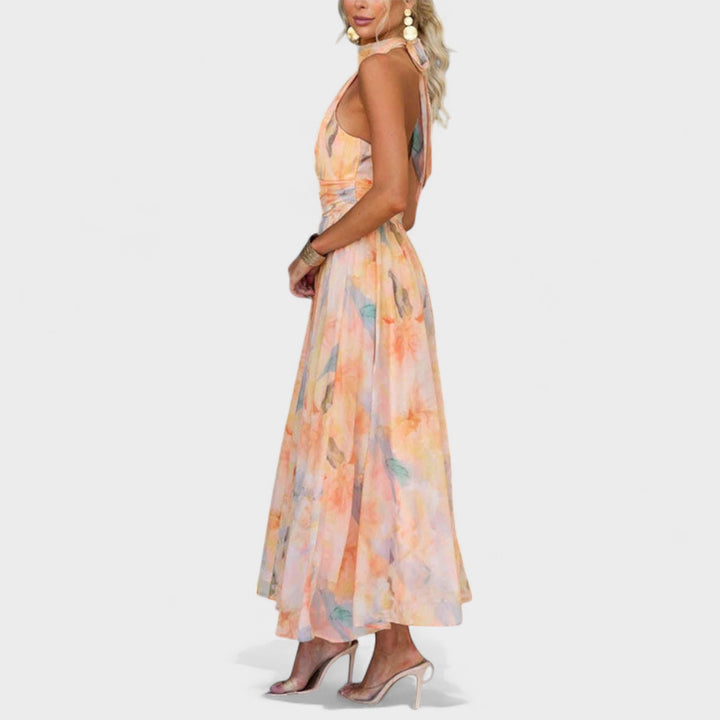 Miva | Vestido Longo Halter Abstrato