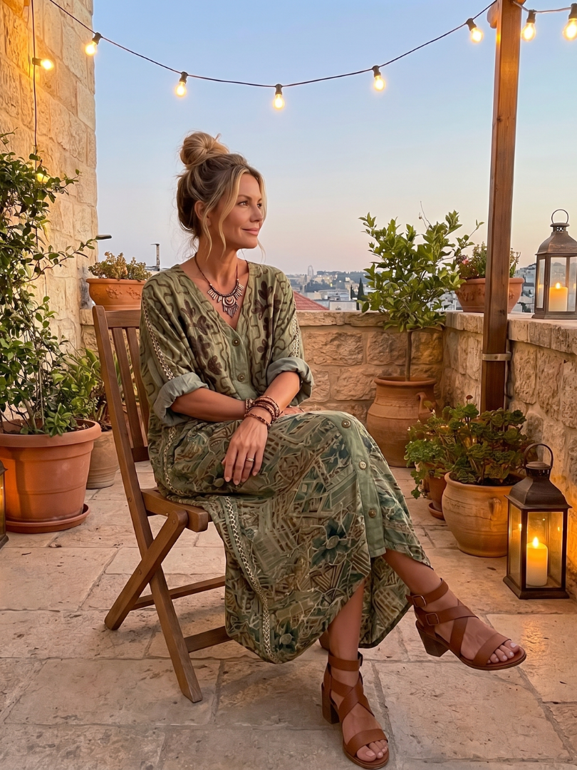 Aleta | Vestido Midi com Botões na Frente, Bordado e Bolso Oversized