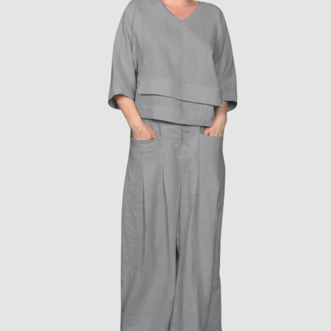 Conjunto Vina Relaxed de 2 piezas | Top asimétrico y pantalones de pierna ancha