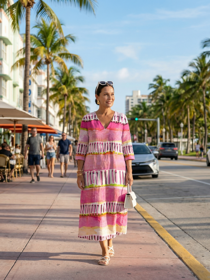 Calla | Vestido midi con rayas estampadas y caída fácil