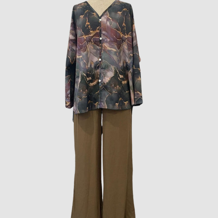 Aurora Elegant Printed Two-Piece Set | Floral Comfort Co-Ord