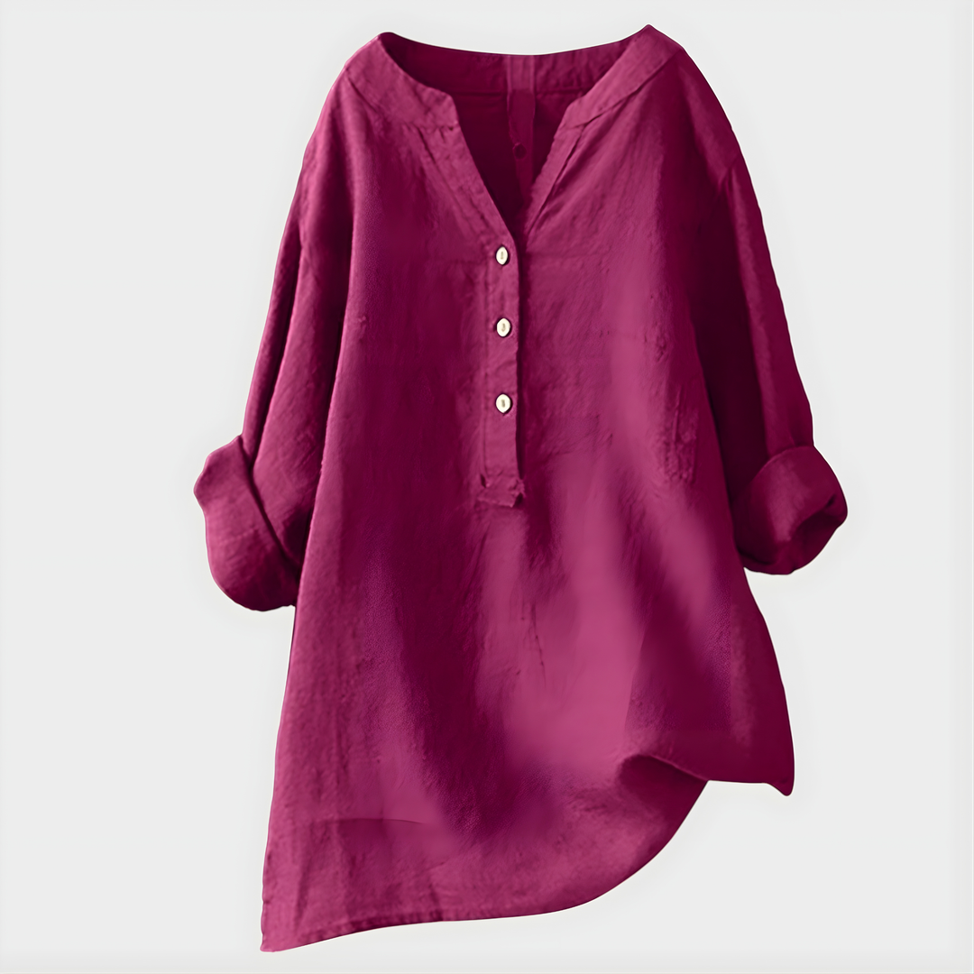 Veronique Elegant Cotton-V-Neck Blouse