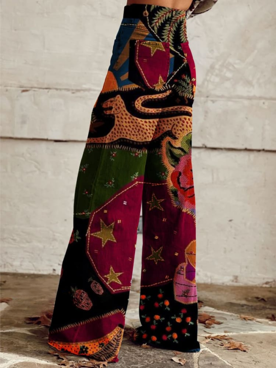 Olivia - Vintage Colourful Printed Wide Leg Pants
