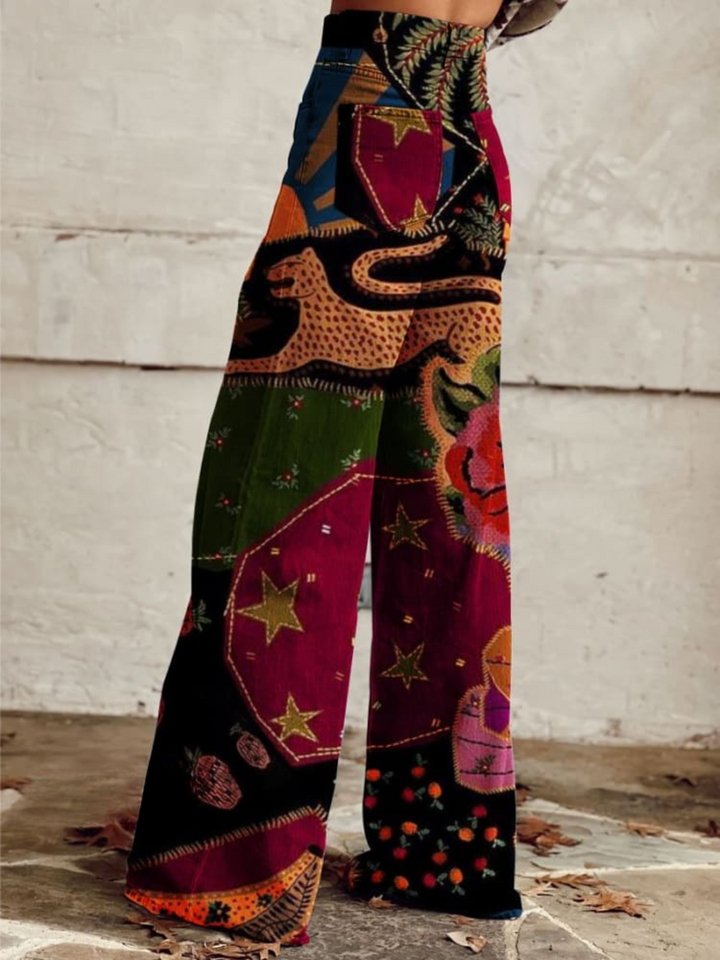 Olivia - Vintage Colourful Printed Wide Leg Pants