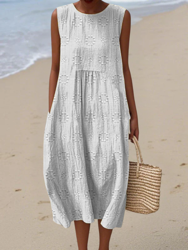 Vestido Midi Bordado com Rosas