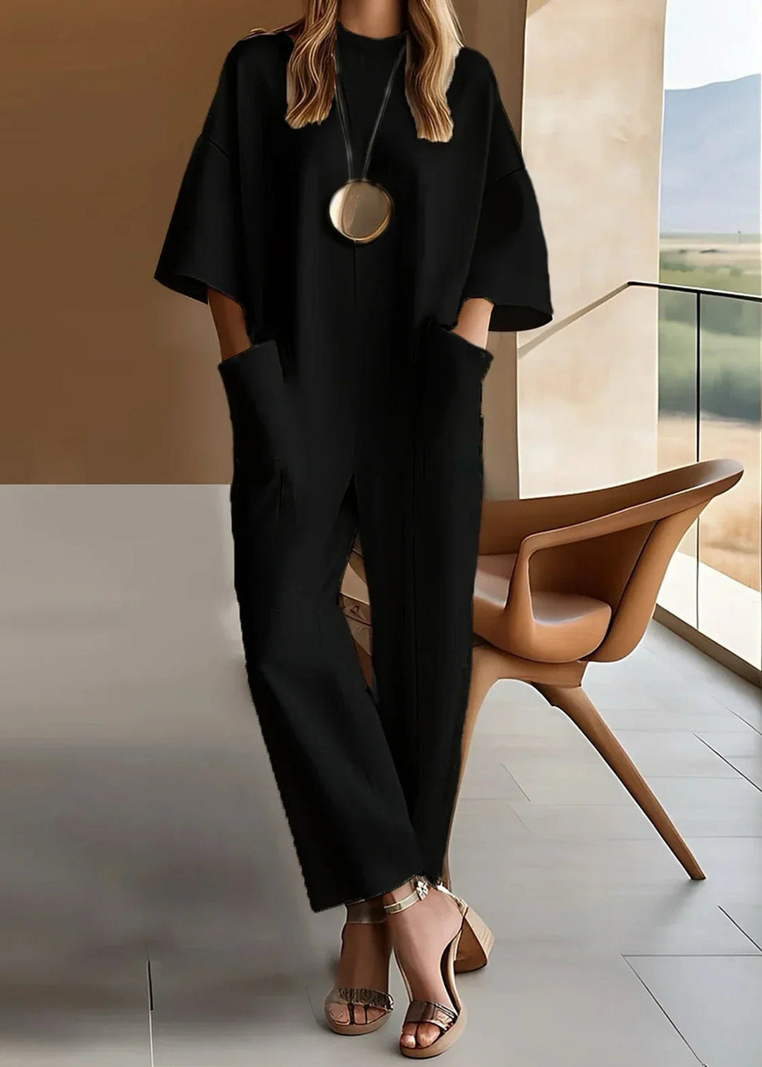 Emmy Elegant Short-Sleeve Jumpsuit | Relaxed Straight-Leg Jumpsuit