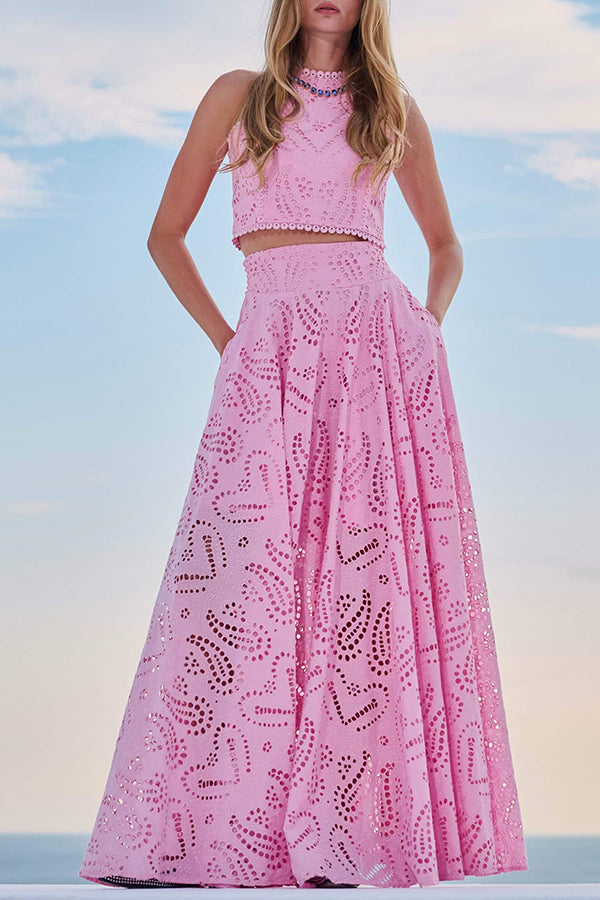 Larissa Embroidered Top & High-Waist Maxi Skirt Set | Elegant Two Piece Outfit