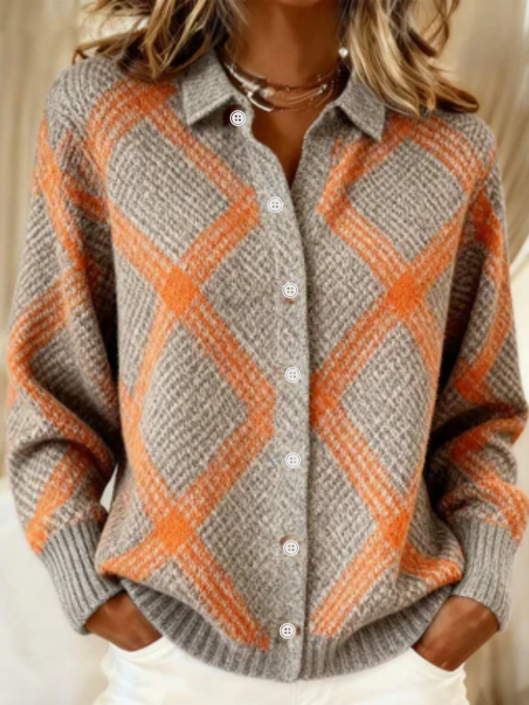 Christina – Checked Blouse Made from Warm, Soft Hoodie Material