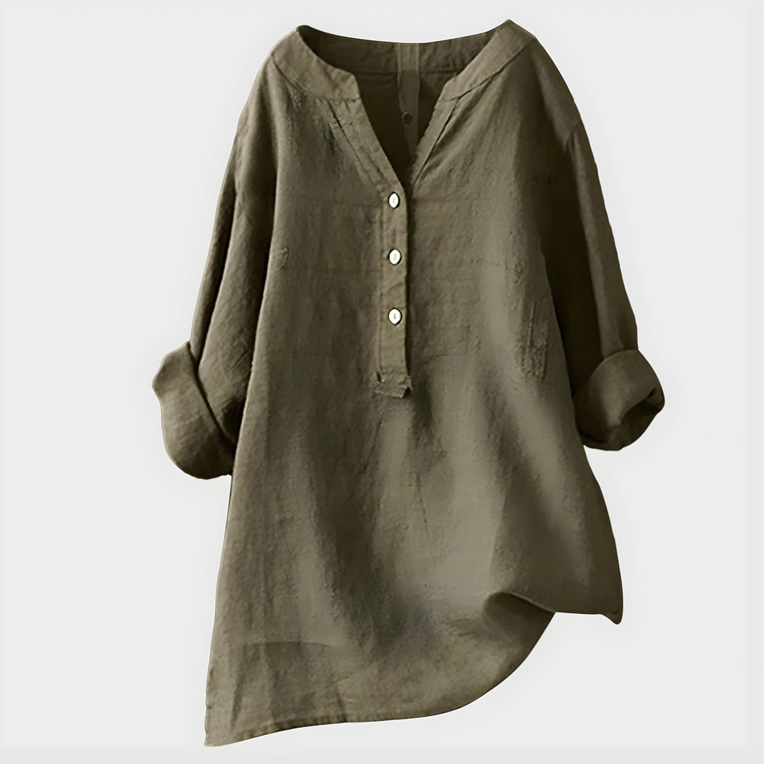 Veronique Elegant Cotton-V-Neck Blouse