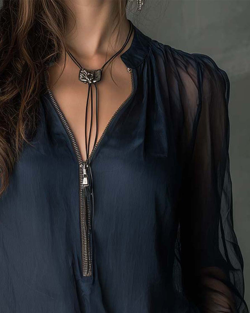 Helen | Blusa de Punto de Manga Larga con Media Cremallera